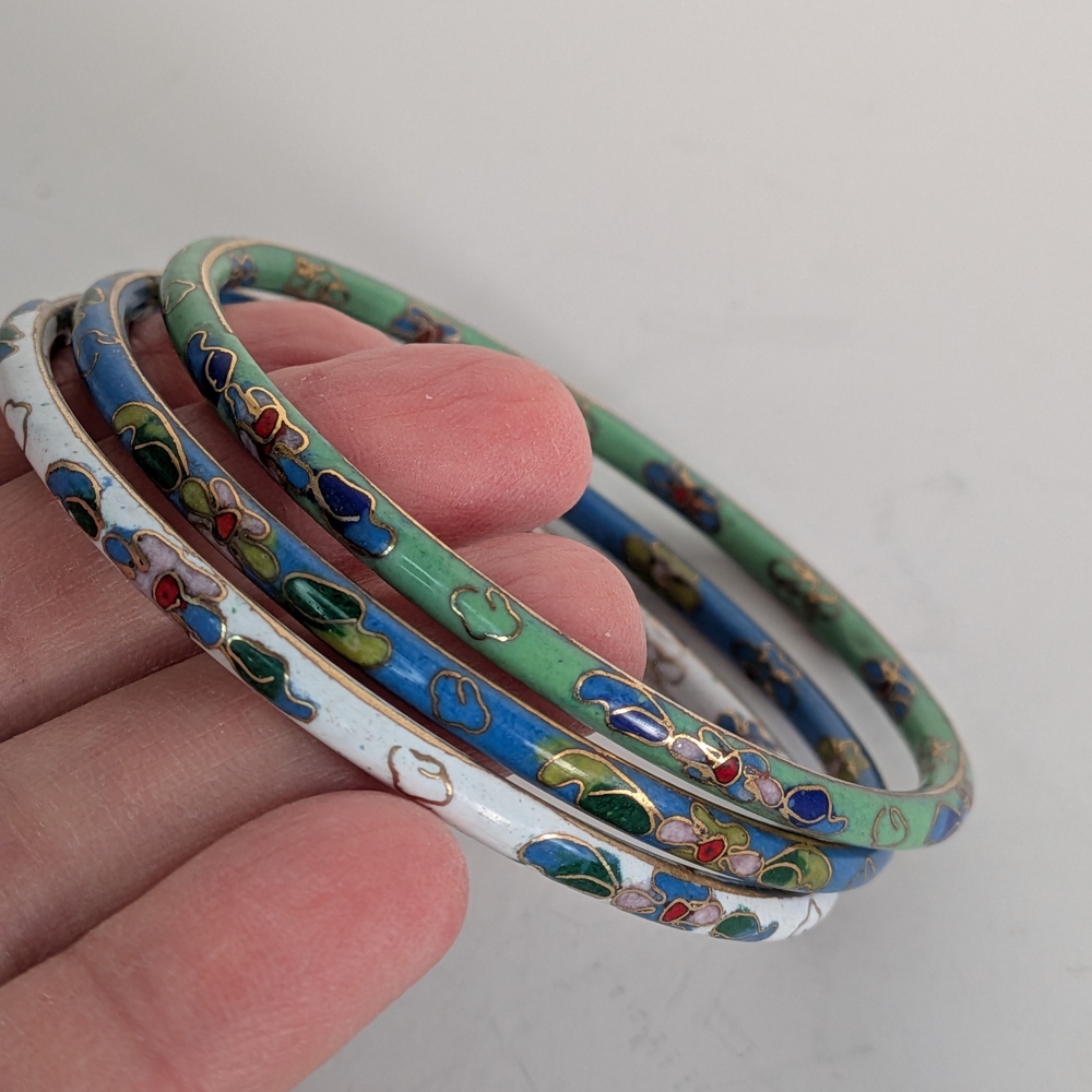 Vintage Cloisonne Floral Enamel set of 3 Bangles bracelets